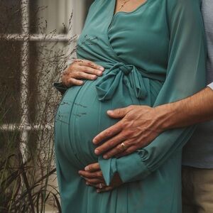 Pinkblush Chiffon Long-Sleeve Maternity/Post-Bump Friendly Maxi Dress in Teal